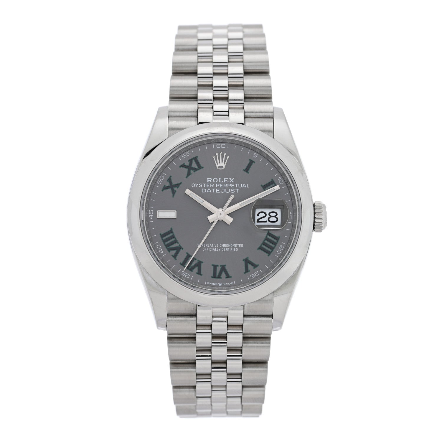 Rolex Stainless Steel 36mm Oyster Perpetual Wimbledon Datejust Watch Slate 126200 1 of 5