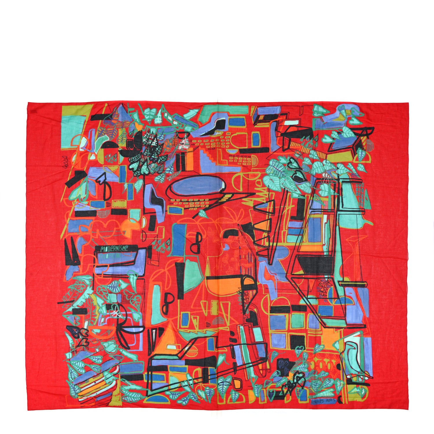 Hermes Cotton Pareo Modernisme Tropical Scarf Stole Rouge 1 of 3