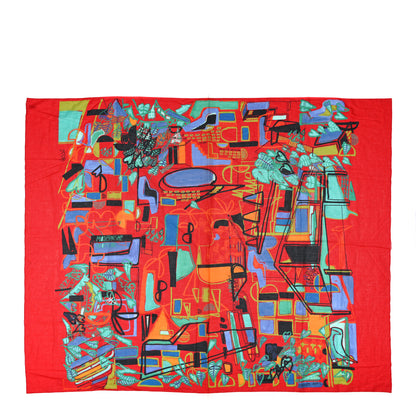 Hermes Cotton Pareo Modernisme Tropical Scarf Stole Rouge 1 of 3