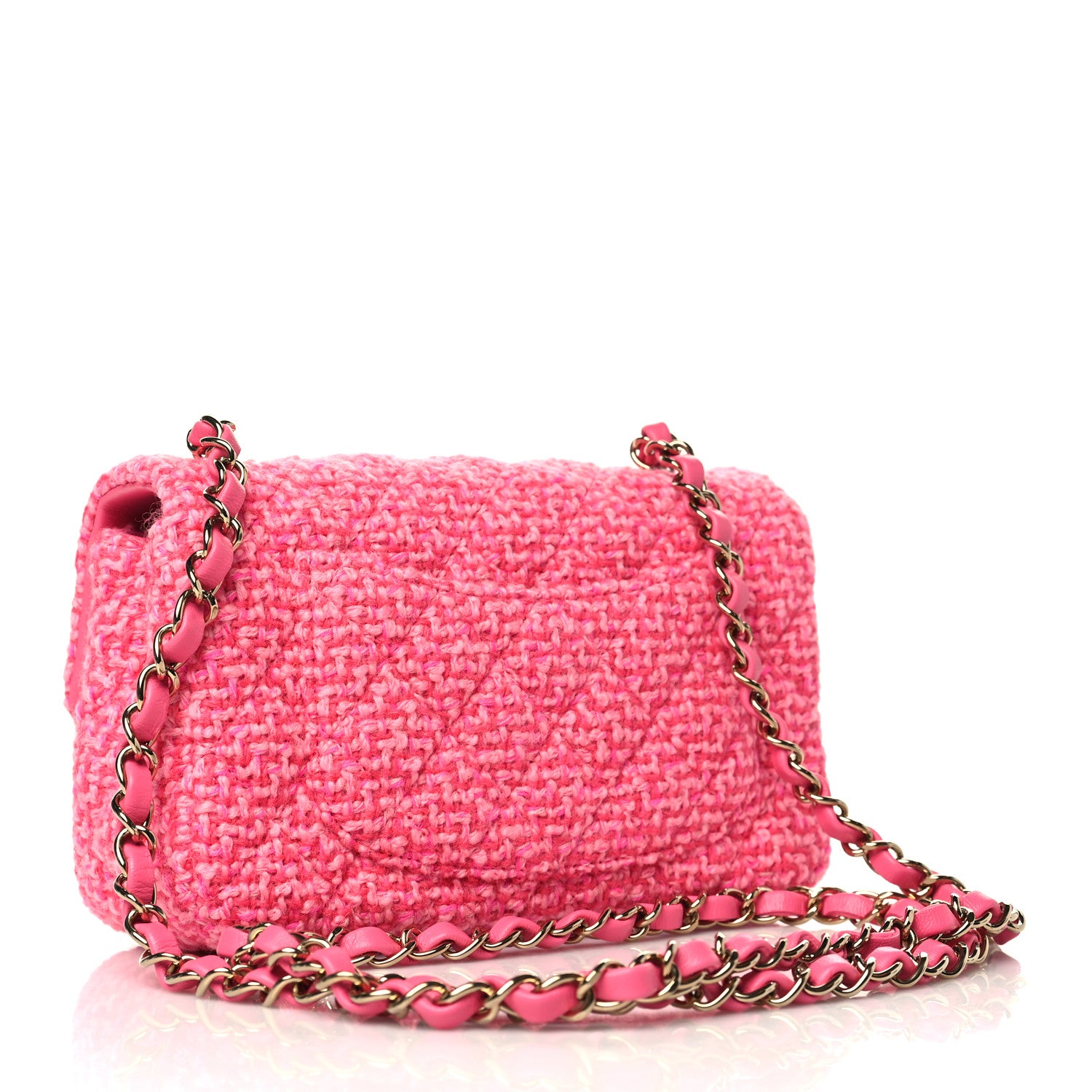 Chanel Wool Tweed Quilted Mini Rectangular Flap Dark Pink Fuchsia 3 of 8