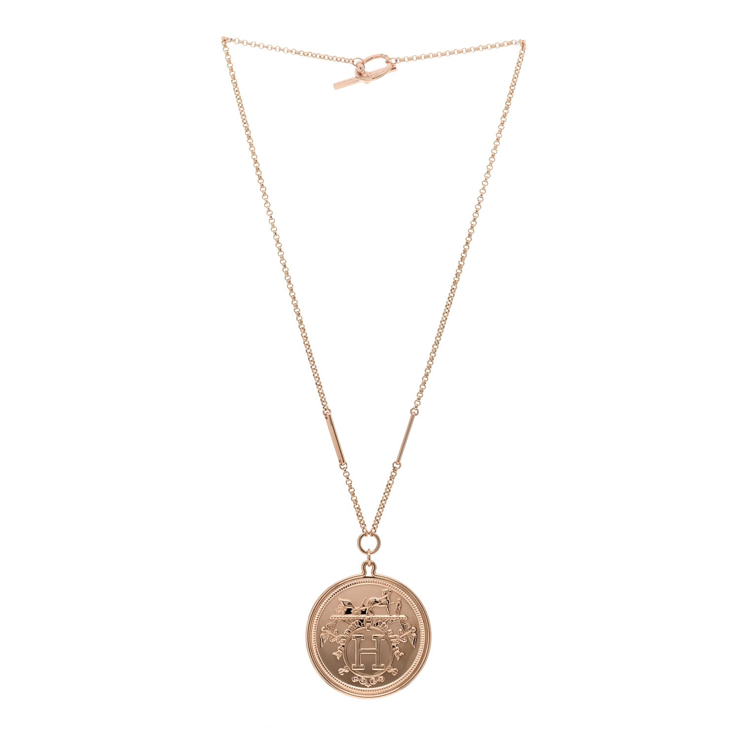Hermes 18K Rose Gold Diamond TGM Ex-Libris Pendant Necklace ST 3 of 5