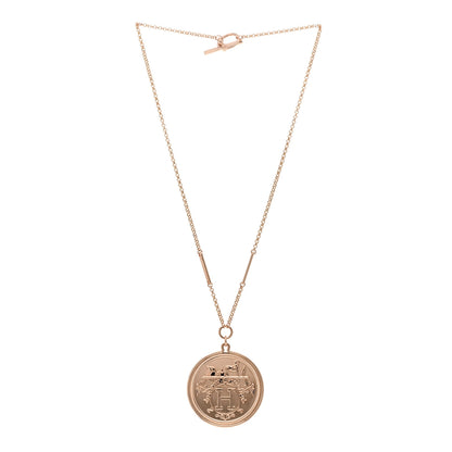 Hermes 18K Rose Gold Diamond TGM Ex-Libris Pendant Necklace ST 3 of 5