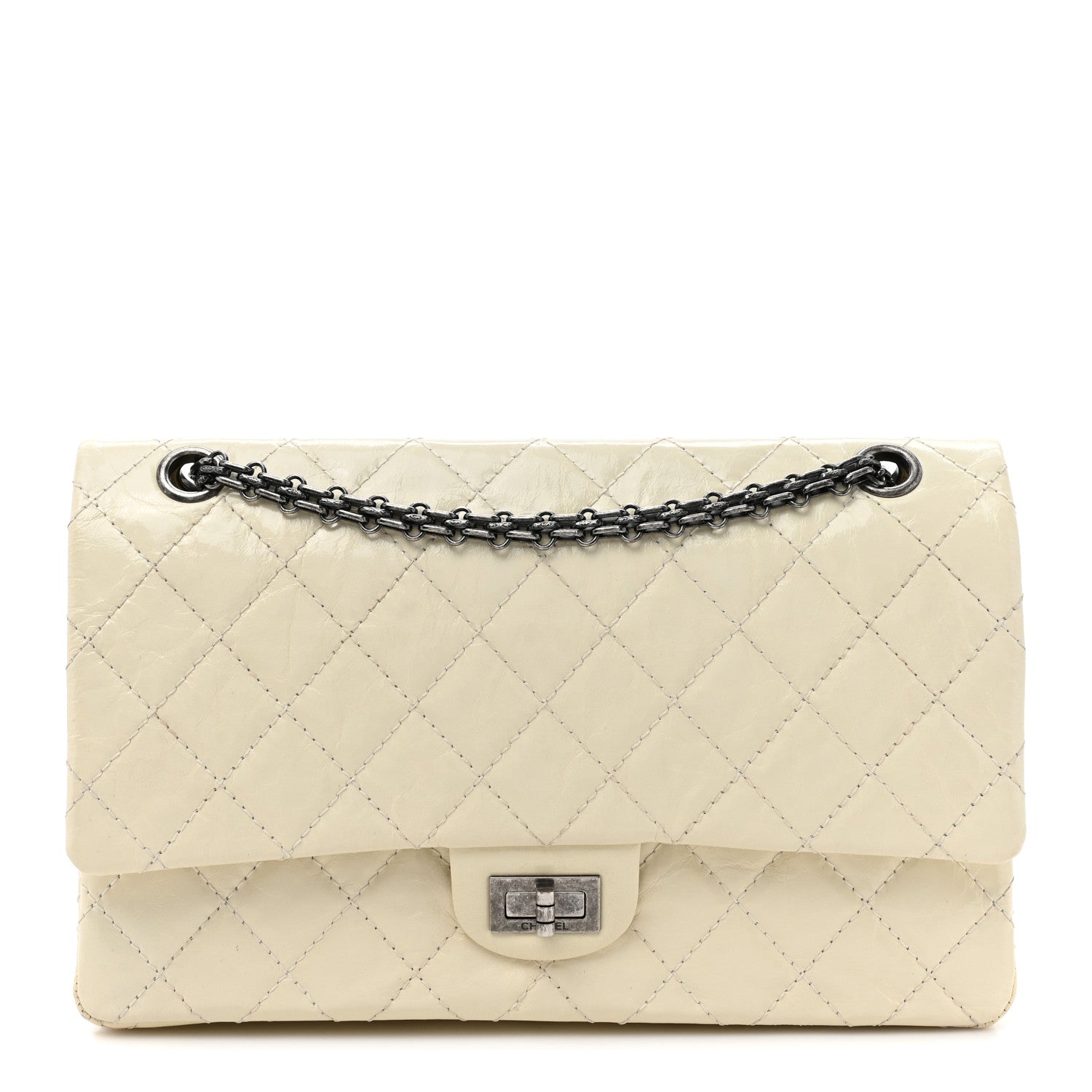 Chanel Distressed Patent Quilted 2.55 Reissue 226 Flap Ivory 1 of 14