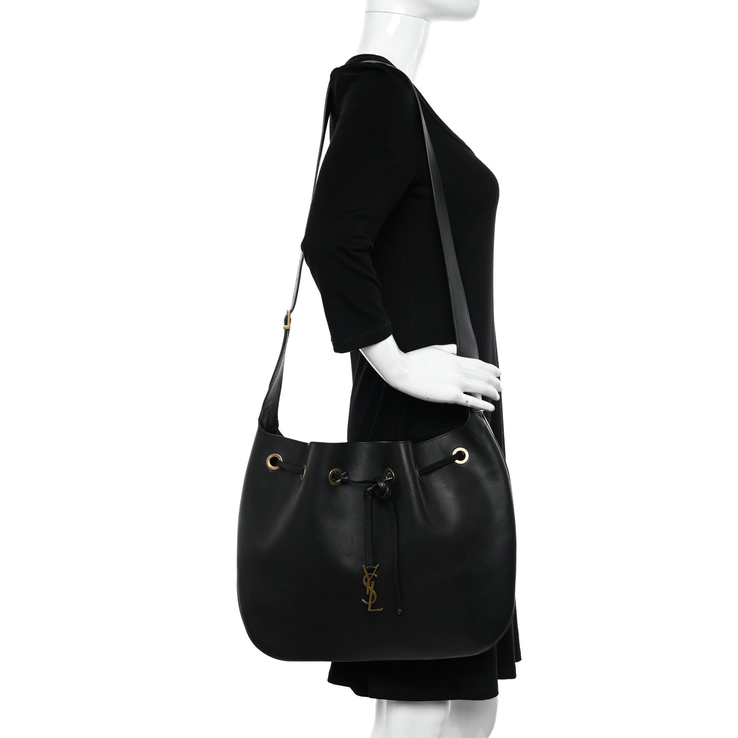 Saint Laurent Smooth Calfskin Paris VII Large Flat Hobo Black 2 of 19