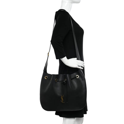 Saint Laurent Smooth Calfskin Paris VII Large Flat Hobo Black 2 of 19