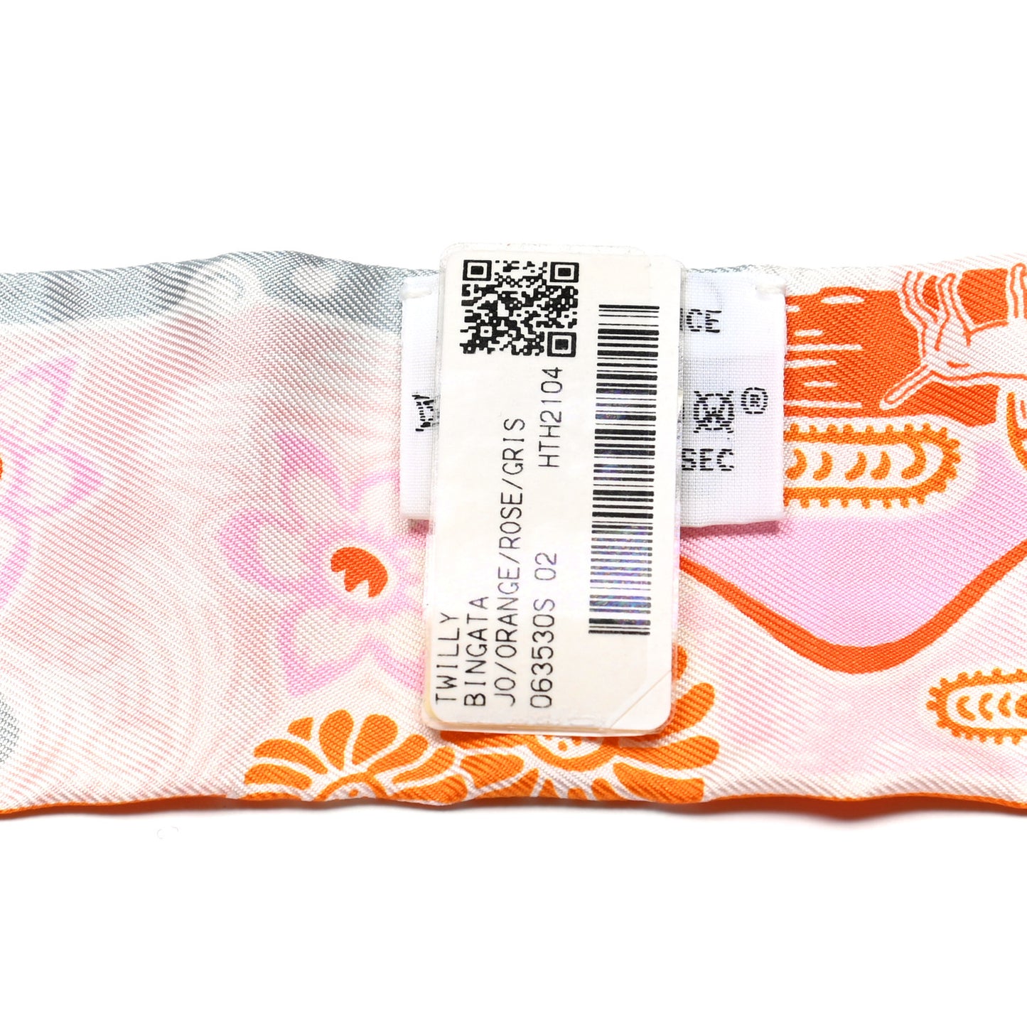 Silk Bingata Twilly Orange Rose Gris