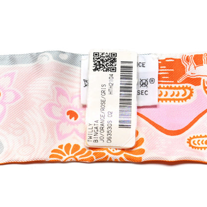 Hermes Silk Bingata Twilly Orange Rose Gris 4 of 4