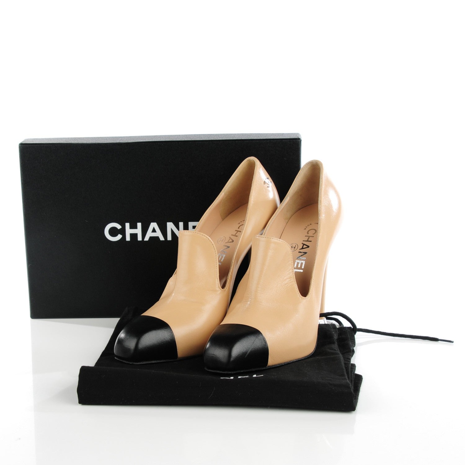 Chanel Lambskin Cap Toe Loafer Pumps 38 Beige Black 12 of 18