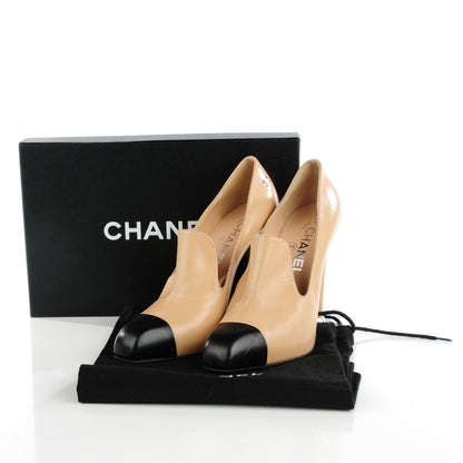Chanel Lambskin Cap Toe Loafer Pumps 38 Beige Black 12 of 18