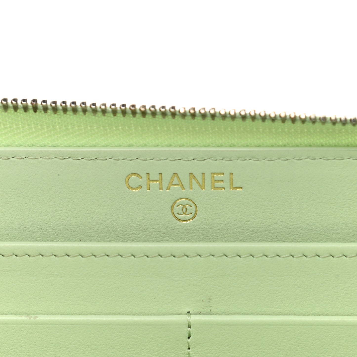 Caviar Quilted Large Gusset Zip Around Wallet Light Green