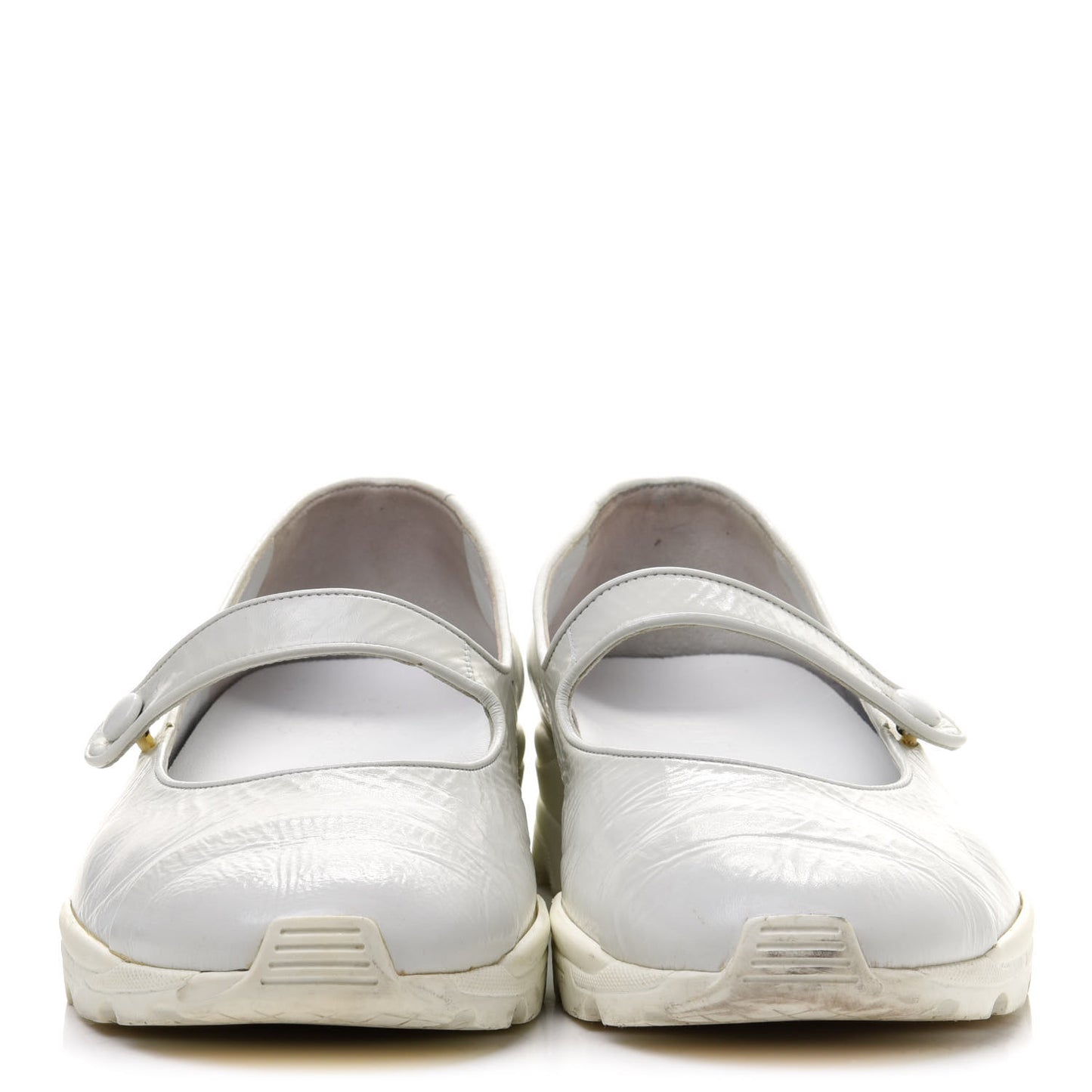 Patent Calfskin Mary Jane Strap Pumps 39.5 White
