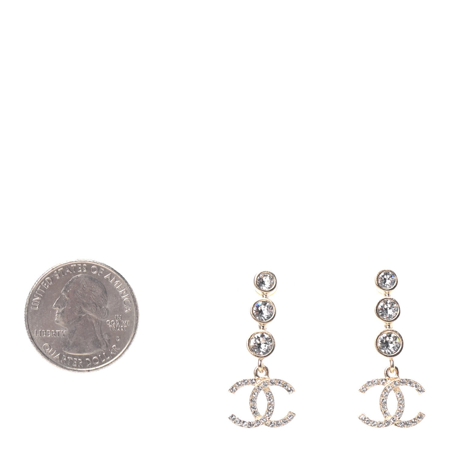 Chanel Crystal CC Drop Earrings Gold 2 of 4