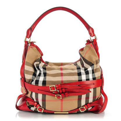 Burberry House Check Bridle Calfskin Medium Gosford Hobo Red 1 of 9