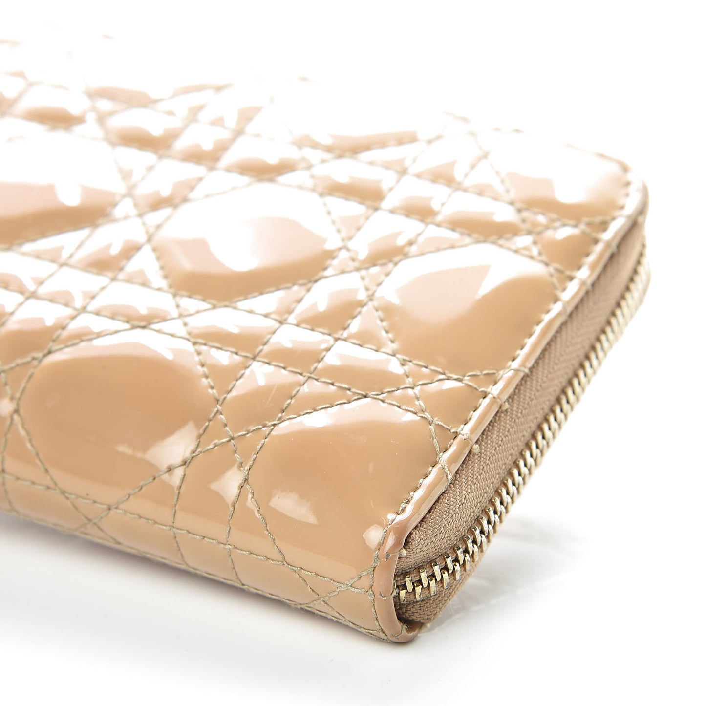 Patent Cannage Lady Dior Continental Zip Wallet Beige