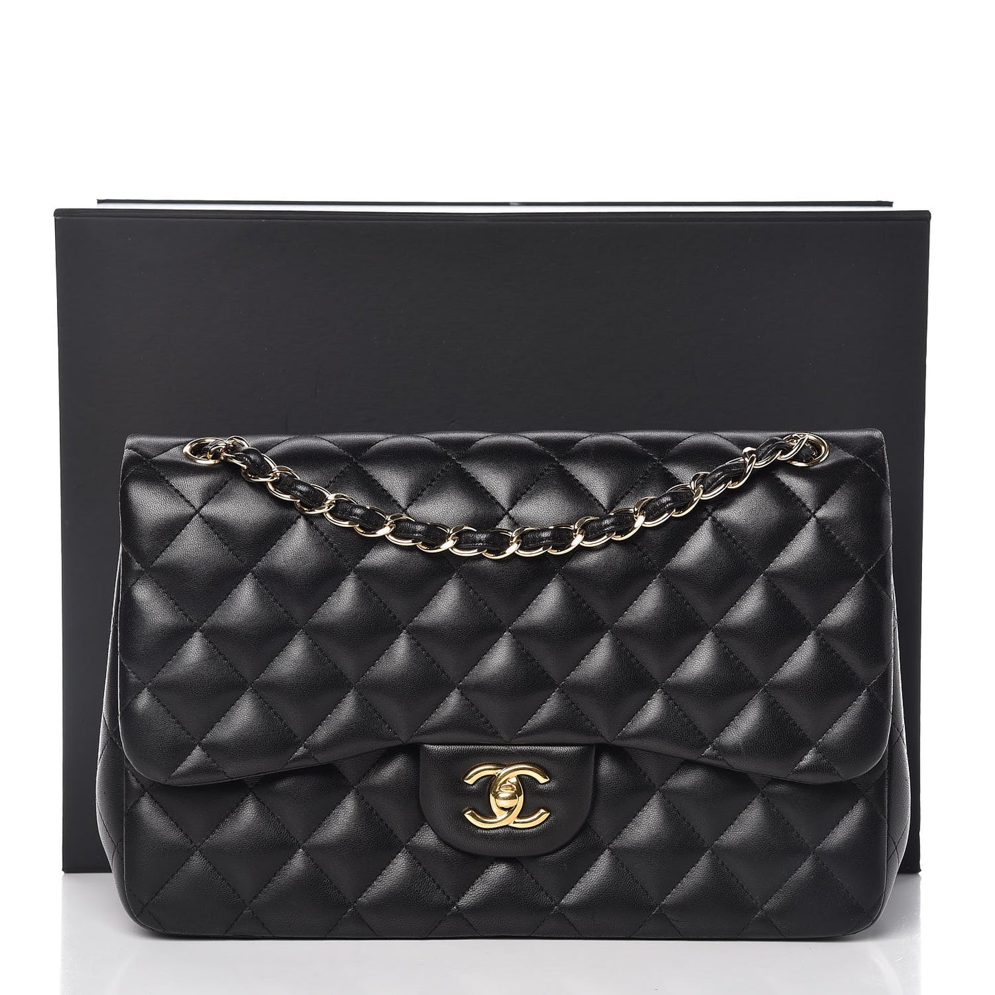 Lambskin Quilted Jumbo Double Flap Black