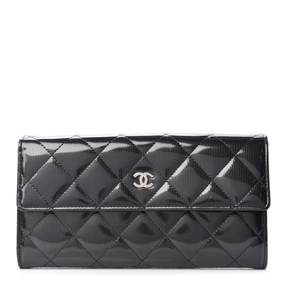 Chanel Striated Patent Quilted Large Gusset Flap Wallet Dark Grey 1 of 12