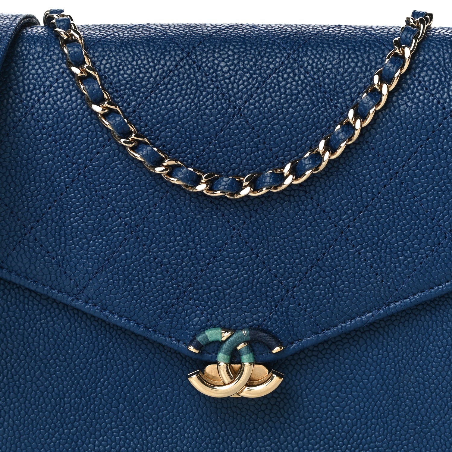 Chanel Grained Calfskin Quilted Cuba Square Wallet On Chain WOC Blue 8 of 14