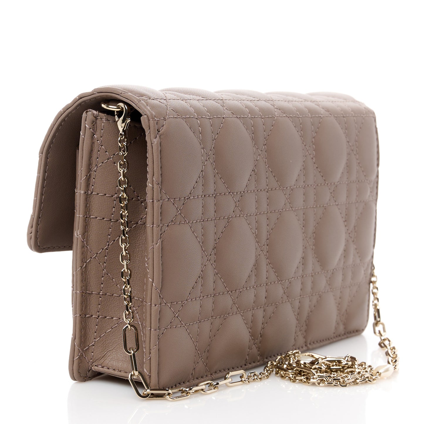 Lambskin Cannage Lady Dior Chain Pouch Warm Taupe