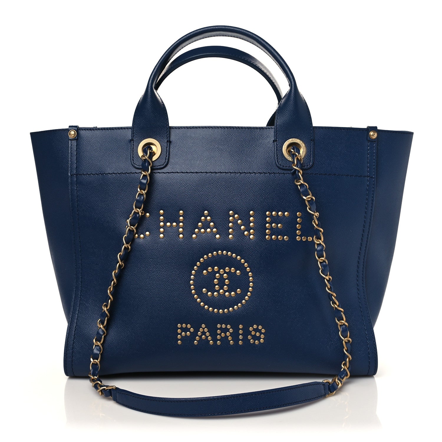 Chanel Caviar Small Studded Deauville Tote Navy 1 of 9