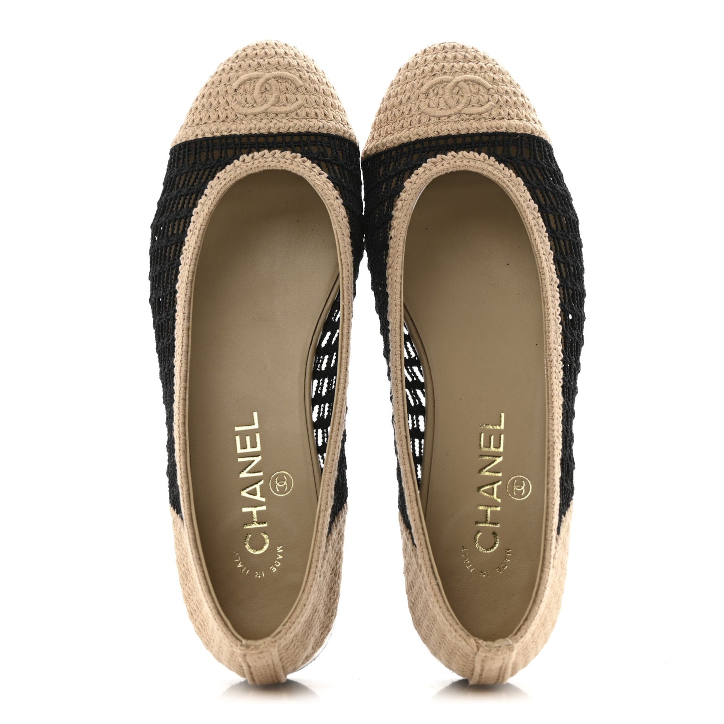 Raffia Cap Toe Ballerina Flats 38 Black Beige