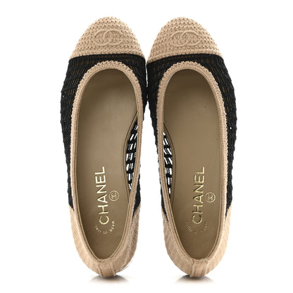 Chanel Raffia Cap Toe Ballerina Flats 38 Black Beige 2 of 11