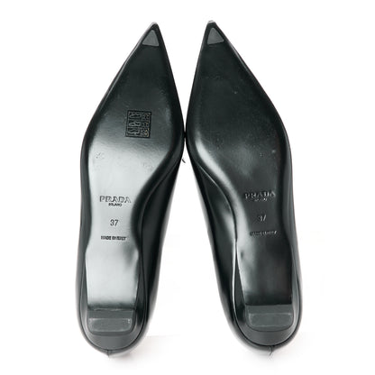 Prada Spazzolato Floral Applique Ballerina Flats 37 Black 6 of 8