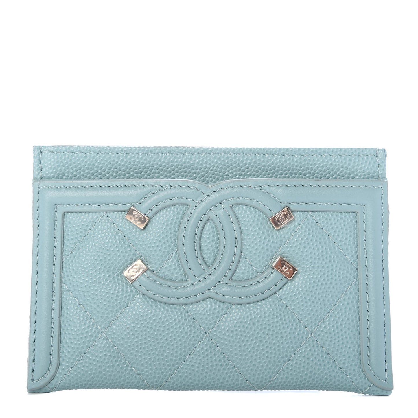 Caviar Quilted Filigree Card Holder Light Blue