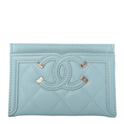 Chanel Caviar Quilted Filigree Card Holder Light Blue 1 of 9