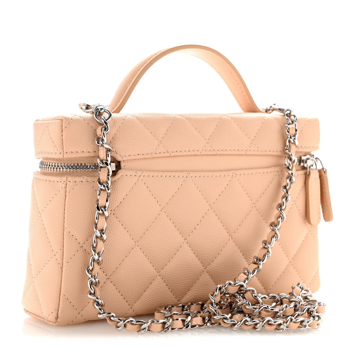 Chanel Caviar Quilted Ridged CC Top Handle Slim Vanity Case With Chain Beige 3 of 10