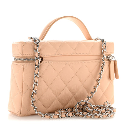 Chanel Caviar Quilted Ridged CC Top Handle Slim Vanity Case With Chain Beige 3 of 10
