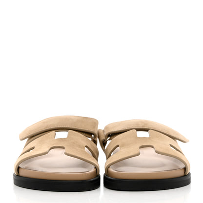 Hermes Suede Goatskin Womens Chypre Sandals 36.5 Beige Argile 2 of 9
