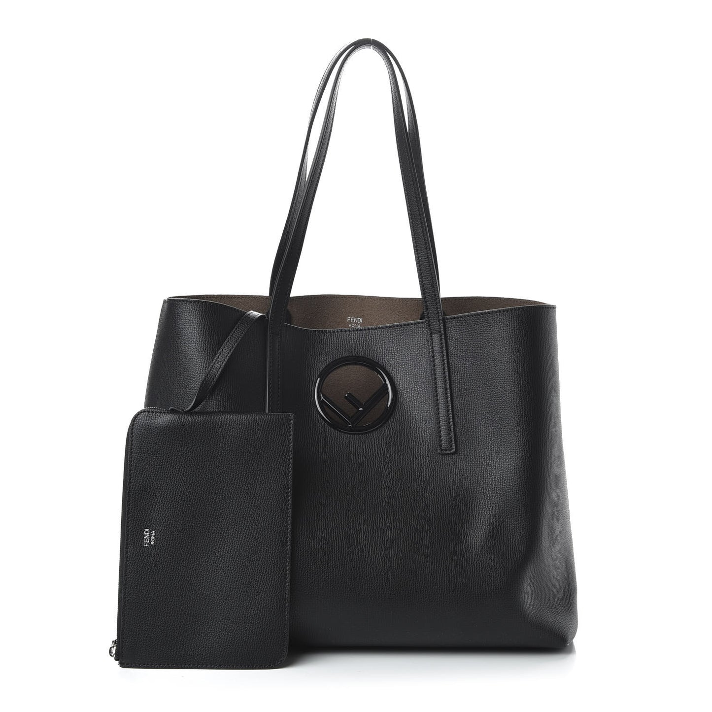 Vitello Vienna Enamel F is Fendi Shopping Tote Black Taupe