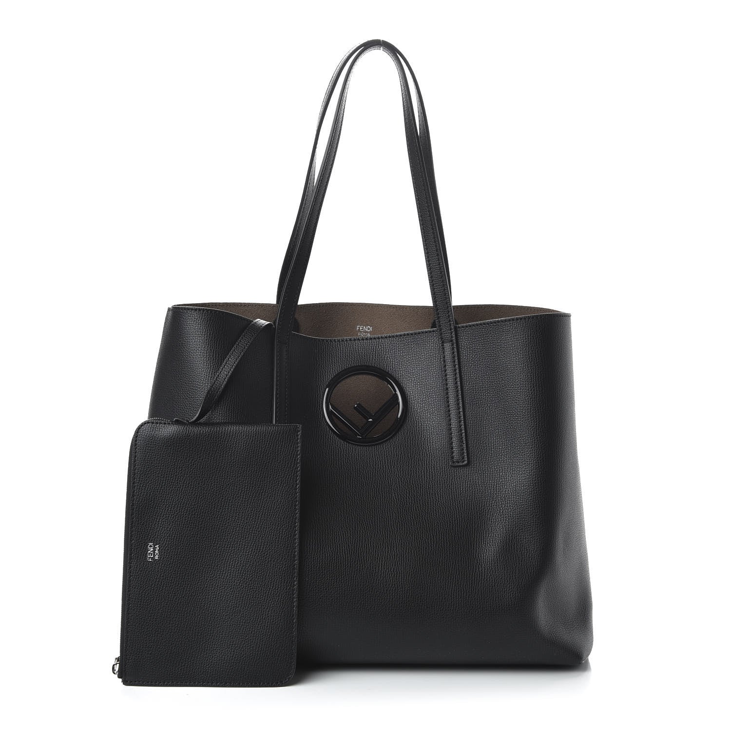 Fendi Vitello Vienna Enamel F is Fendi Shopping Tote Black Taupe 1 of 9
