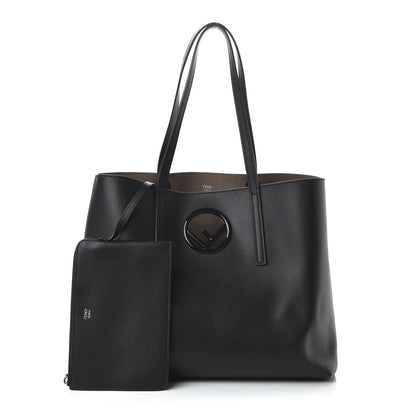 Fendi Vitello Vienna Enamel F is Fendi Shopping Tote Black Taupe 1 of 9