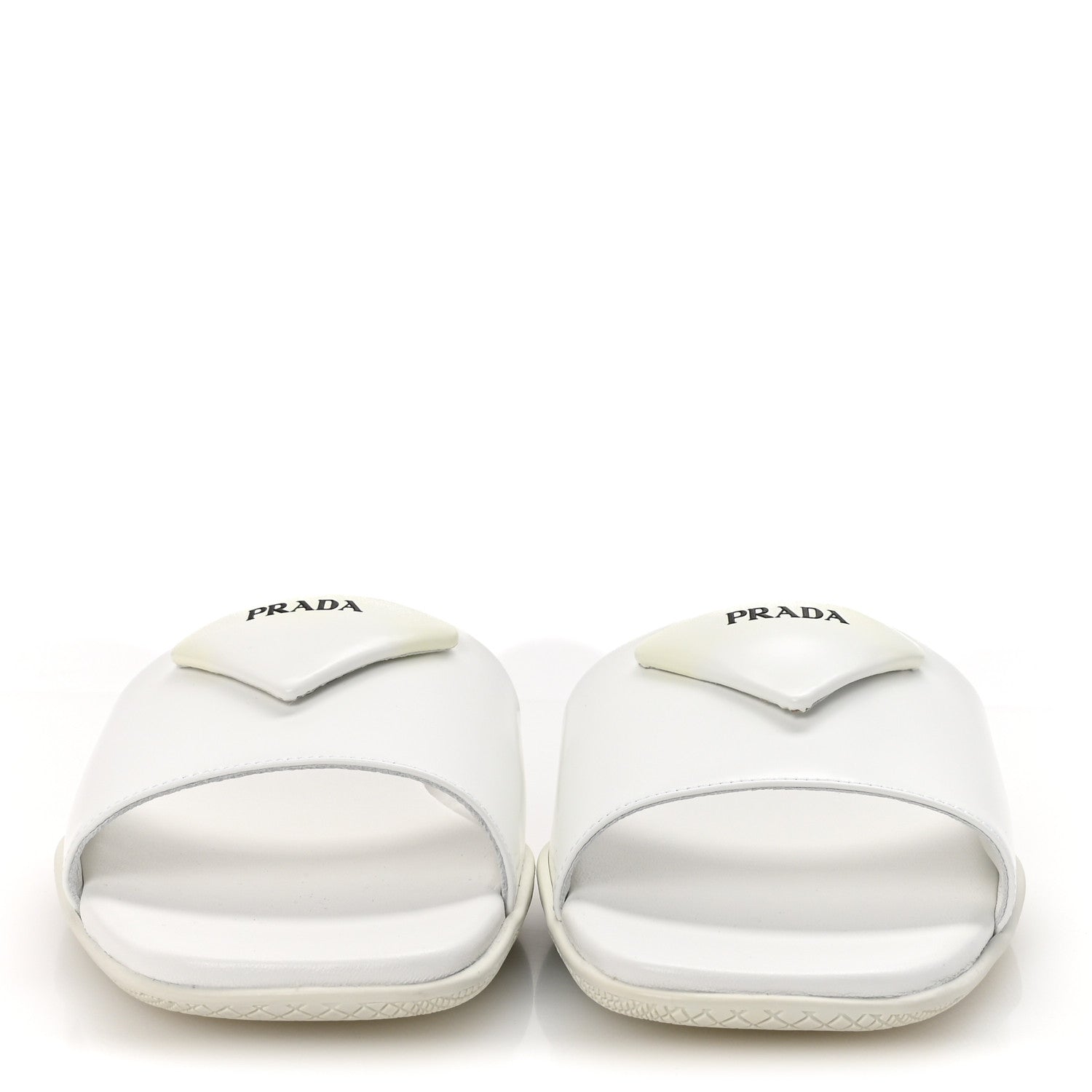 Prada Spazzolato Triangle Logo Slide Flat Sandals 39 White 1775968