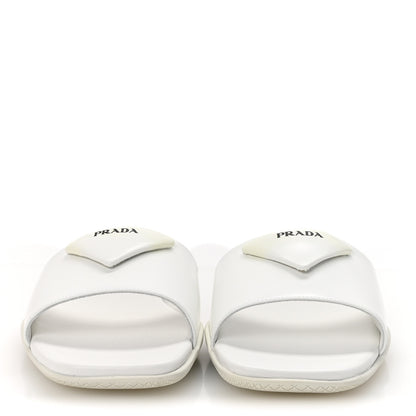 Prada Spazzolato Triangle Logo Slide Flat Sandals 39 White 3 of 10