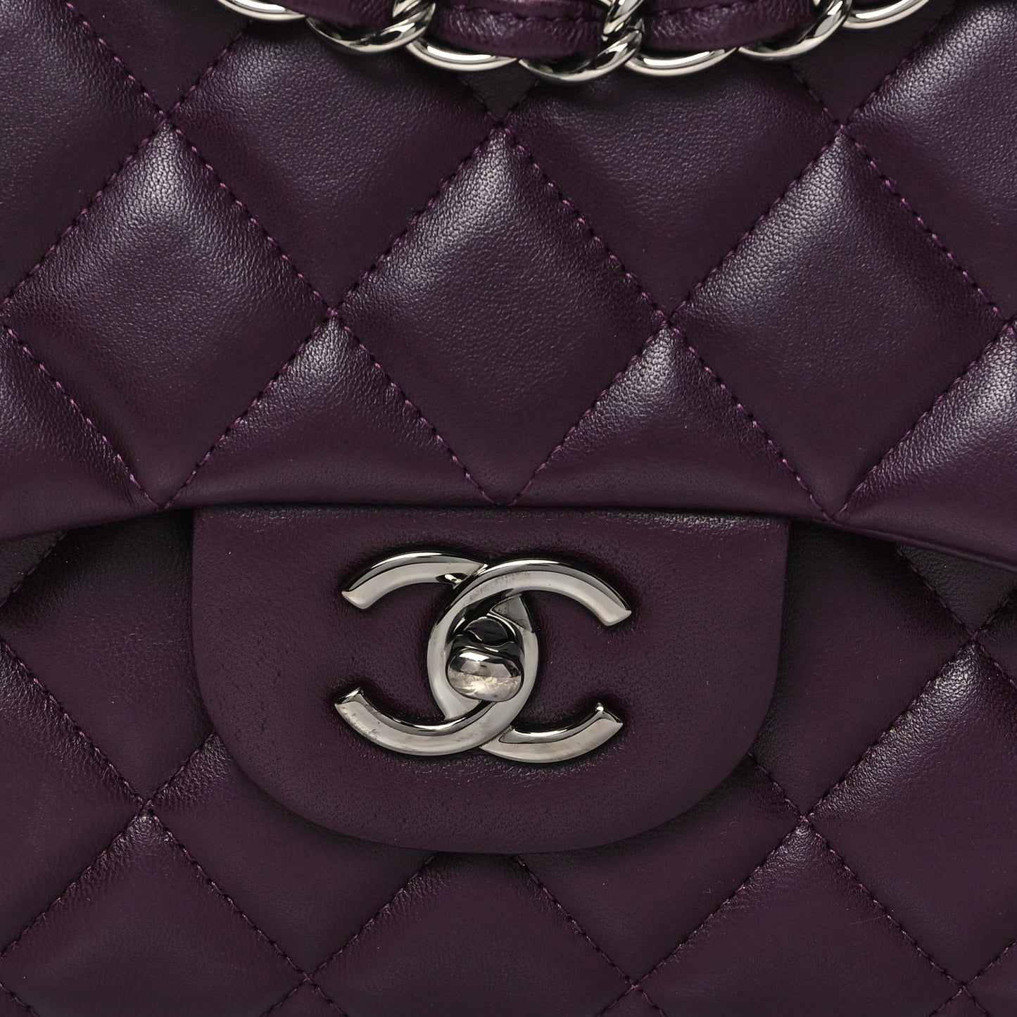 Lambskin Quilted Jumbo Double Flap Dark Purple