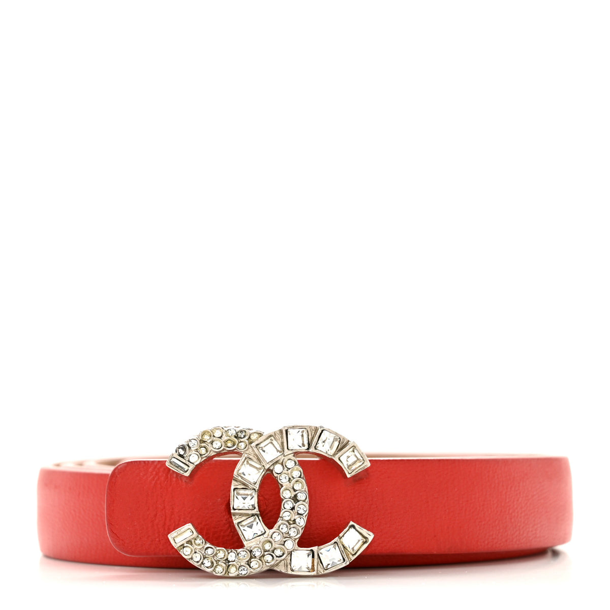 Calfskin Crystal CC Skinny Belt 80 32 Red