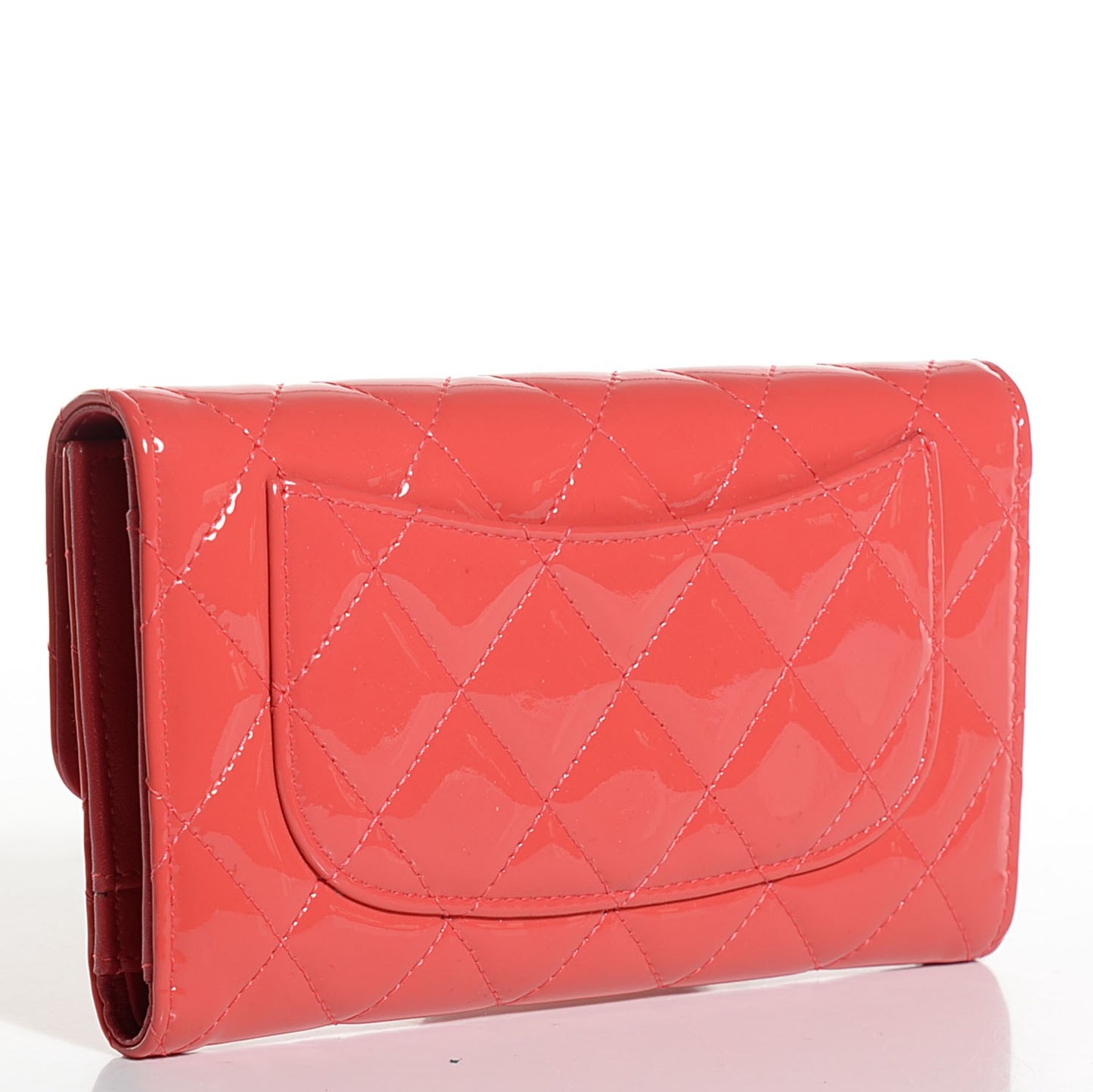 Patent Quilted Large Flap Wallet Rose Fonce