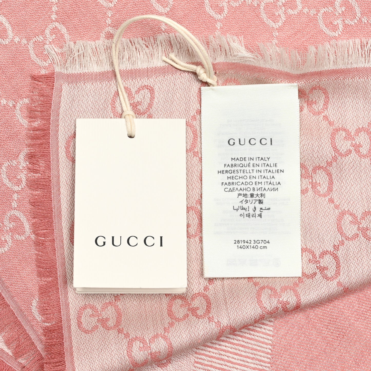 Wool Silk GG Jacquard Shawl Pink White