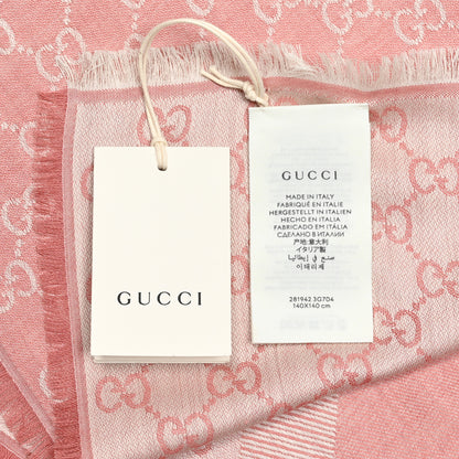 Gucci Wool Silk GG Jacquard Shawl Pink White 3 of 3