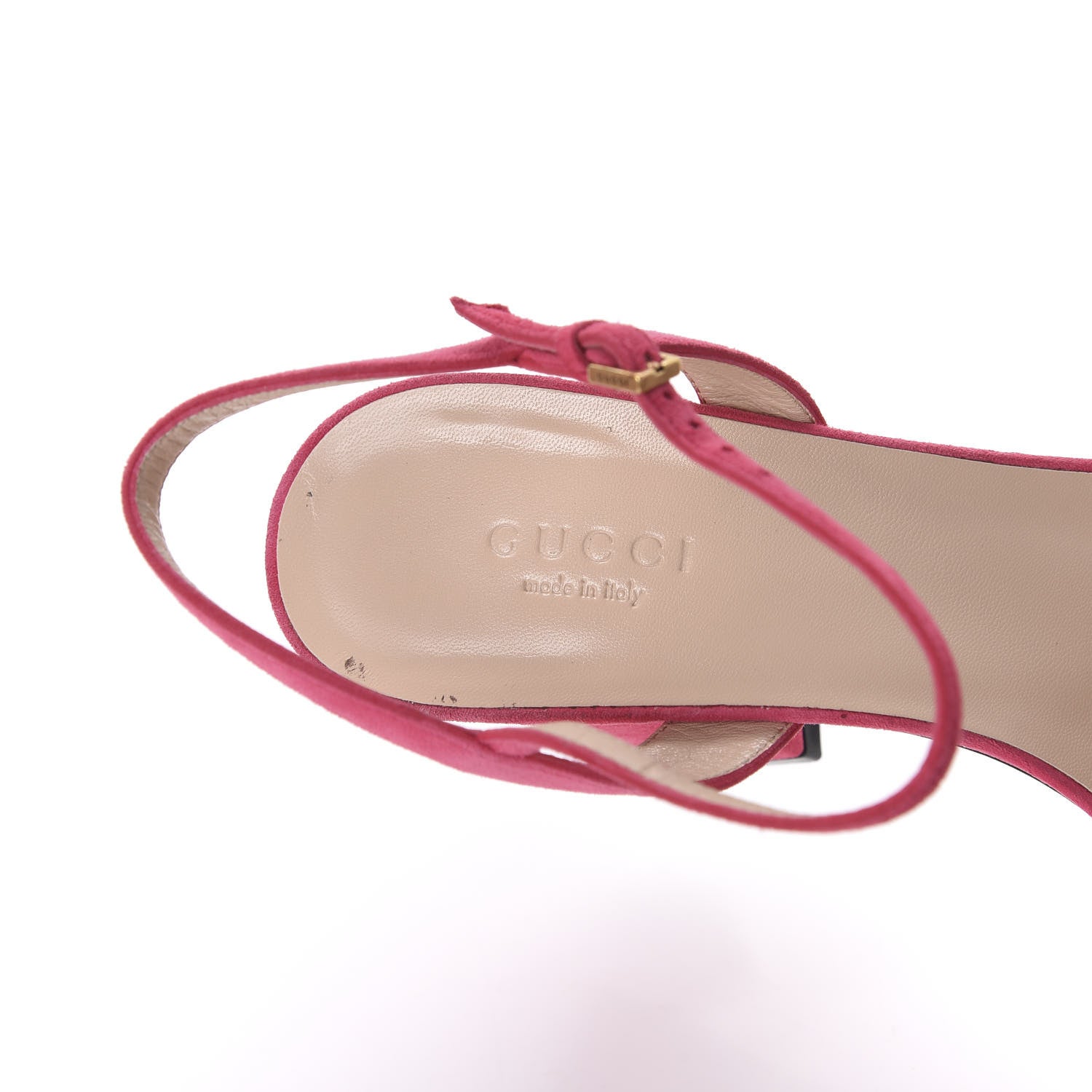Gucci Kid Scamosciato GG Marmont Ankle Wrap 75mm Sandals 37 Hot Pink 7 of 8
