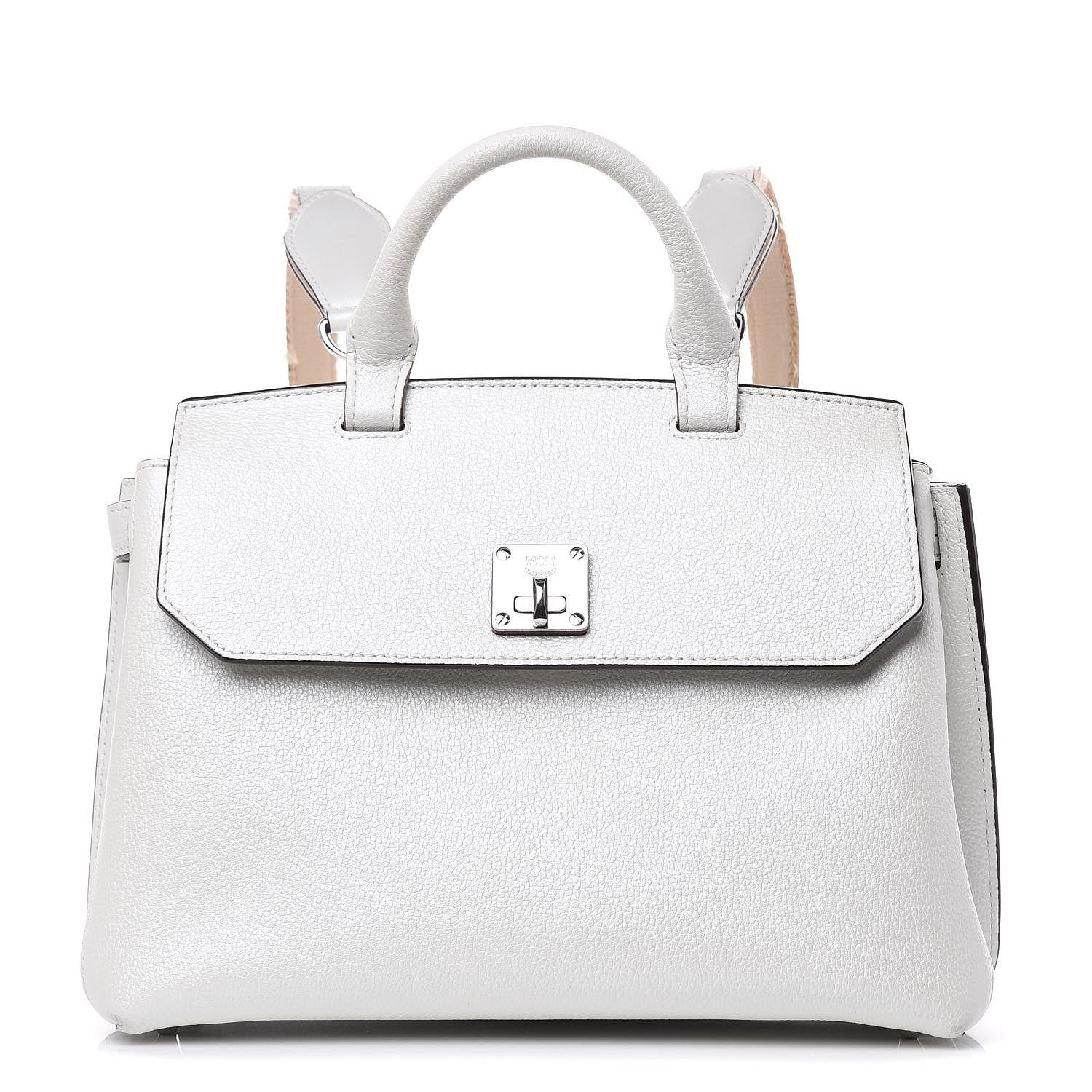 MCM Grained Calfskin Medium Milla Convertible Backpack White Flake 1 of 13