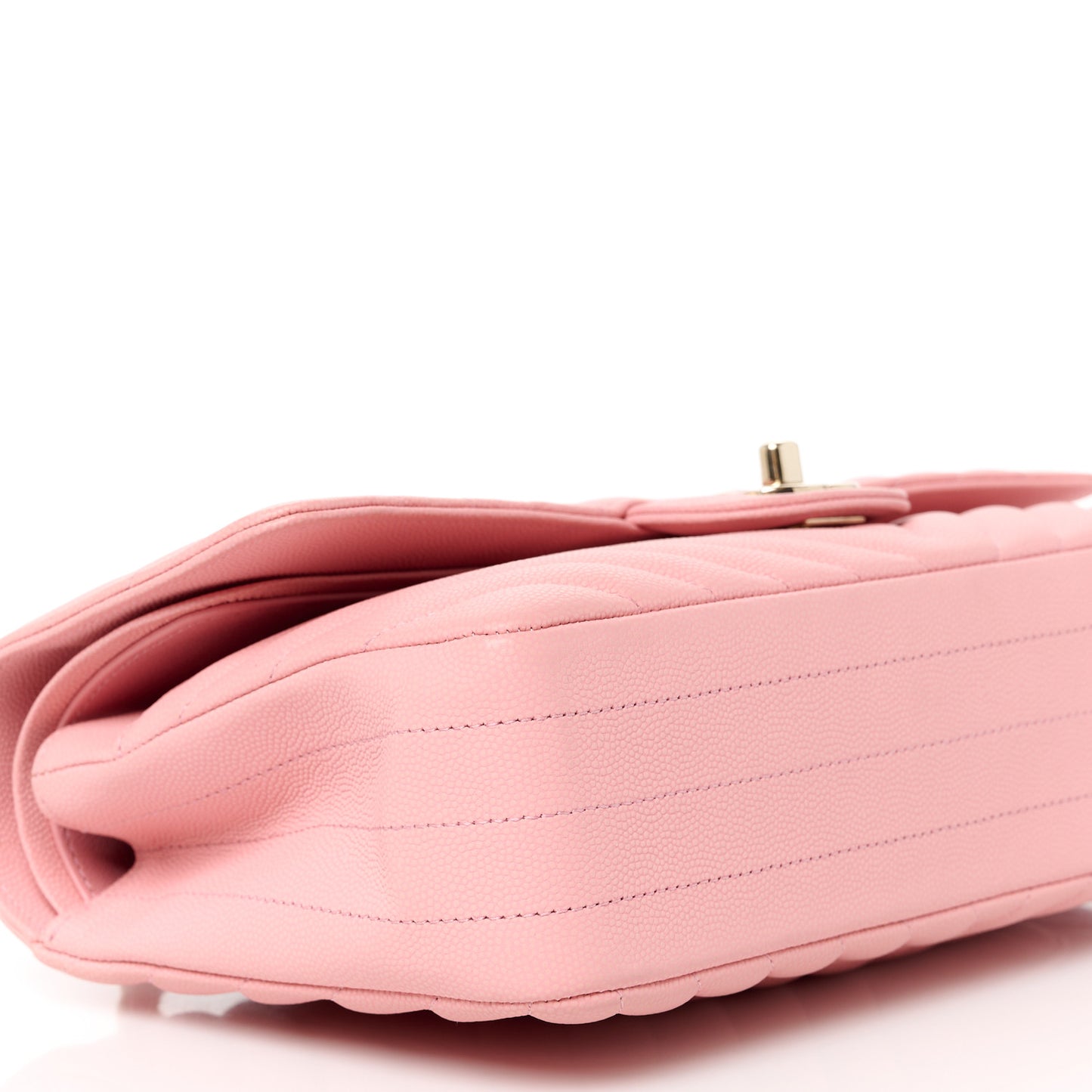 Caviar Flat Chevron Quilted Medium Double Flap Pink