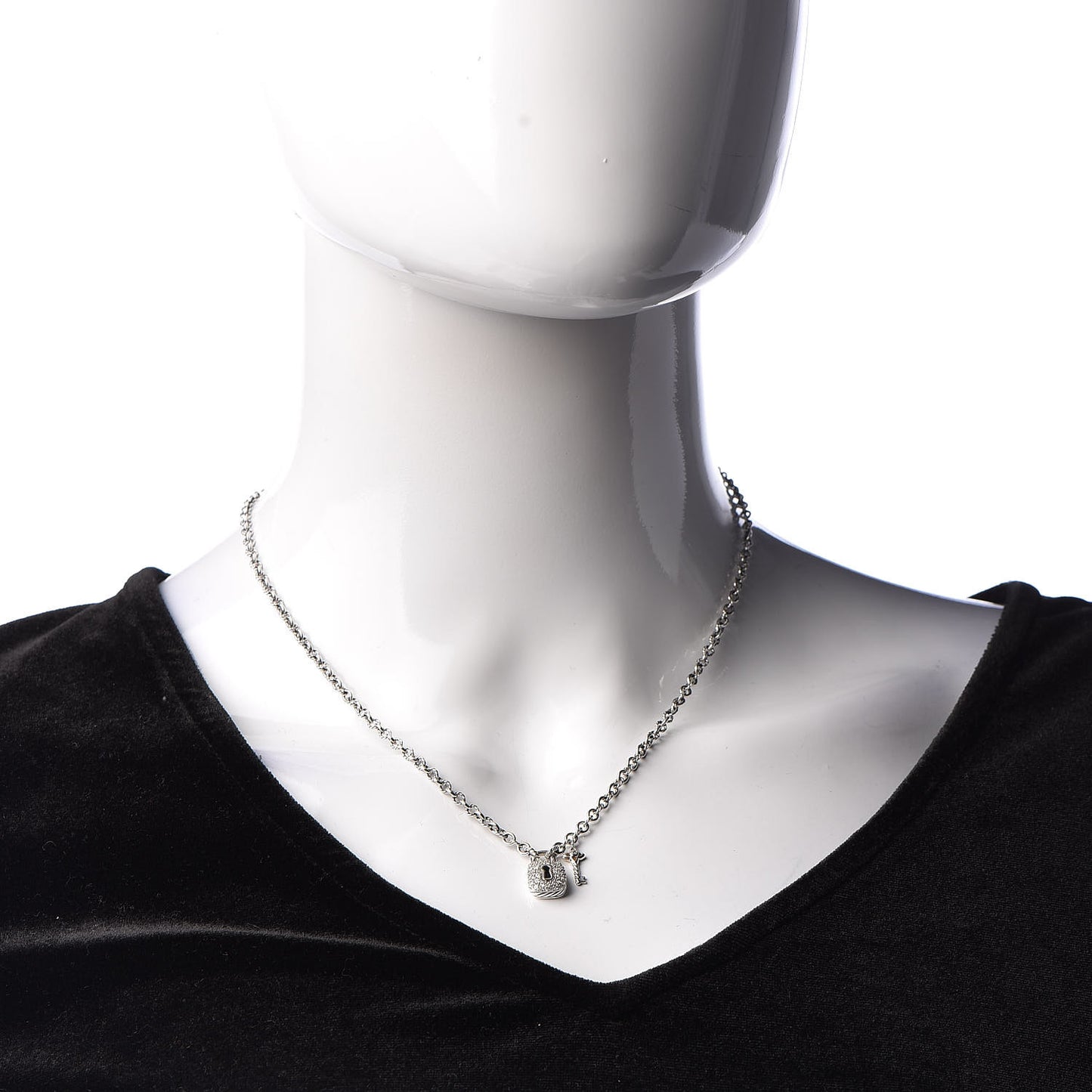 Sterling Silver Diamond Cable Collectibles Lock and Key Charm Pendant Necklace