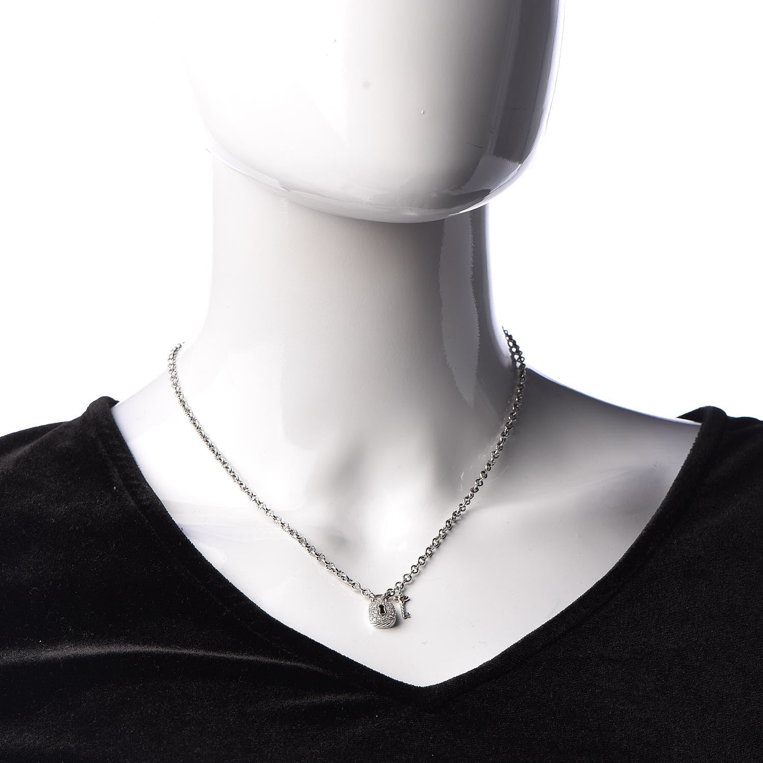David Yurman Sterling Silver Diamond Cable Collectibles Lock and Key Charm Pendant Necklace 2 of 7
