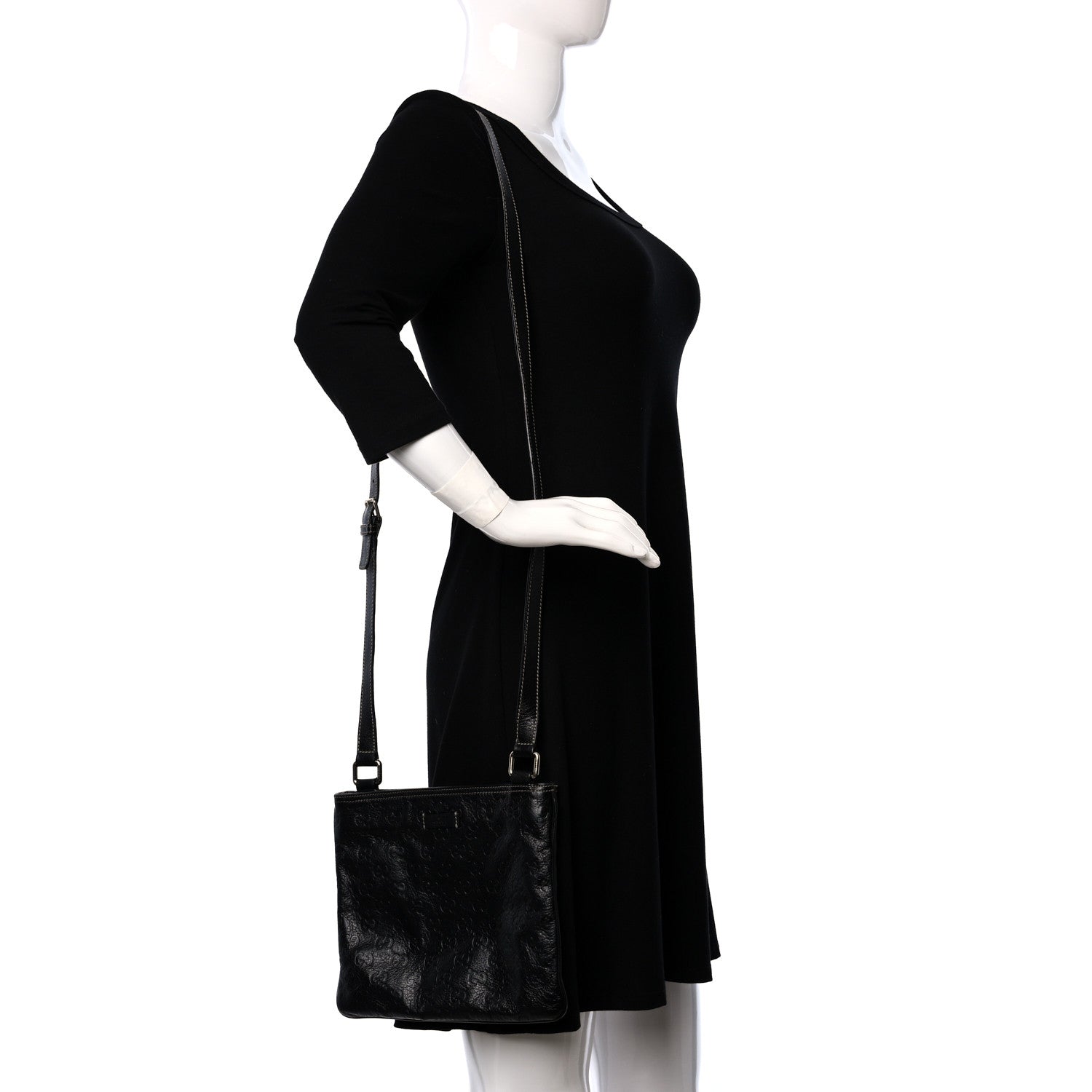 Gucci Guccissima Small Flat Messenger Bag Black 2 of 9