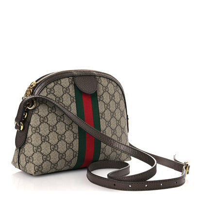 Gucci GG Supreme Monogram Textured Dollar Calfskin Web Small Ophidia Dome Shoulder Bag Beige Ebony New Acero 3 of 11