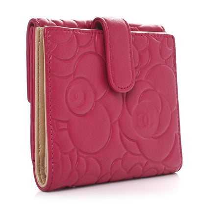 Chanel Lambskin Camellia Embossed Compact French Flap Wallet Pink 3 of 10