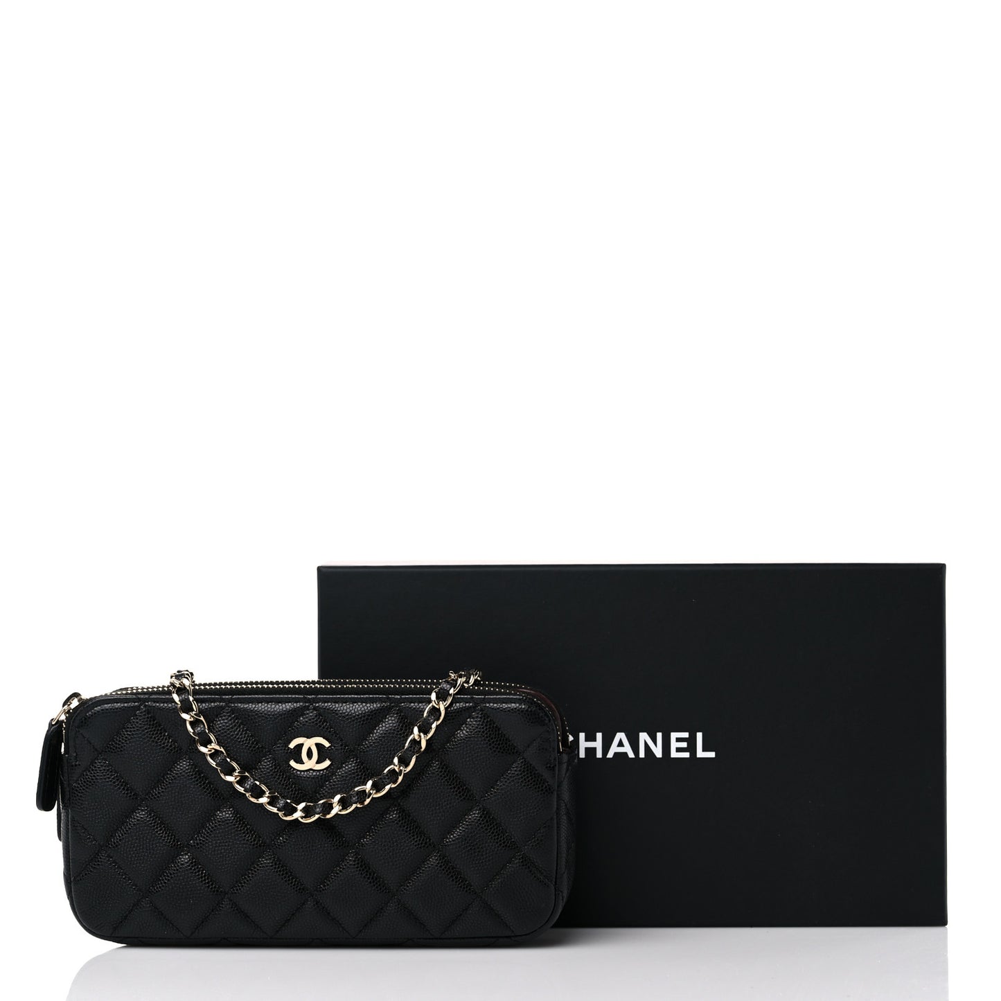 Caviar Quilted Small Clutch With Chain Black